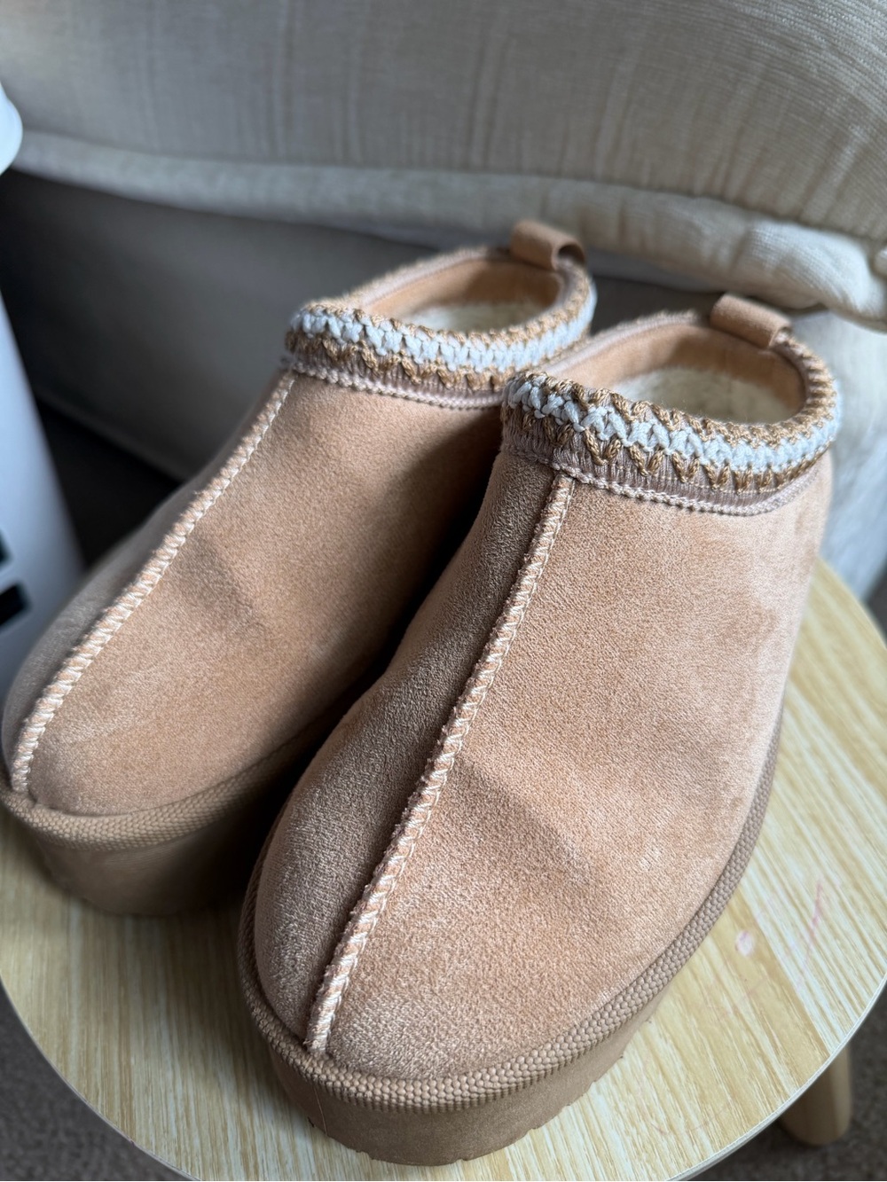 Cozy Suede Slip-On Mules in Light Brown